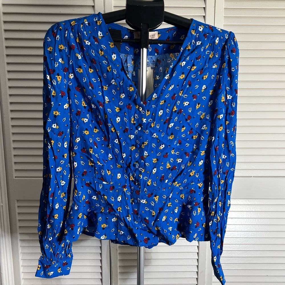 Philosophy Blue Floral V-Neck Blouse